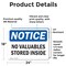Signmission No Valuables Stored Inside, 24 in W x Rectangle, Vinyl Decal OS-2PACK-NS-D-1824-L-15026 - alternate 4